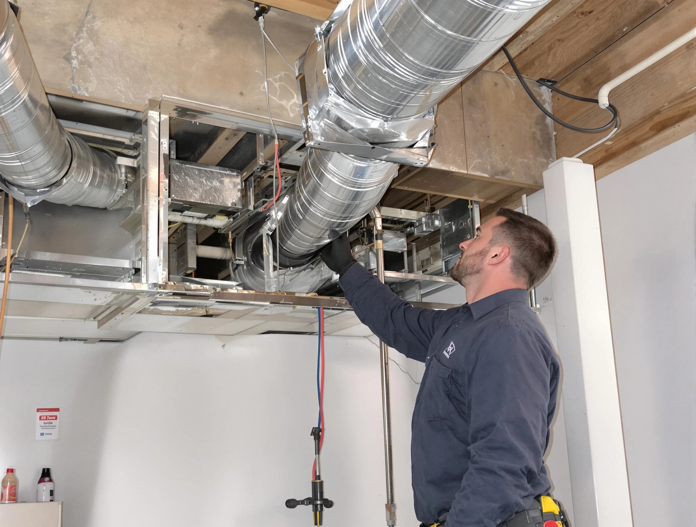 Irvine Air Duct Cleaning technician performing professional air duct repair using specialized tools in Irvine